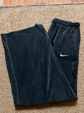 Nike Black Ribbed Track Pants with White Swoosh